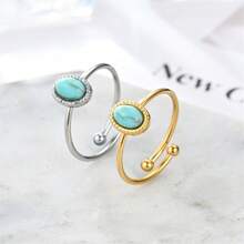 1 Stück modischer edelstahl-Ring in grünem Türkis-Prägung in elliptischer Form, verstellbar, für Frauen, minimalistischer Alltags- und Hochzeit/Anlass-Trag