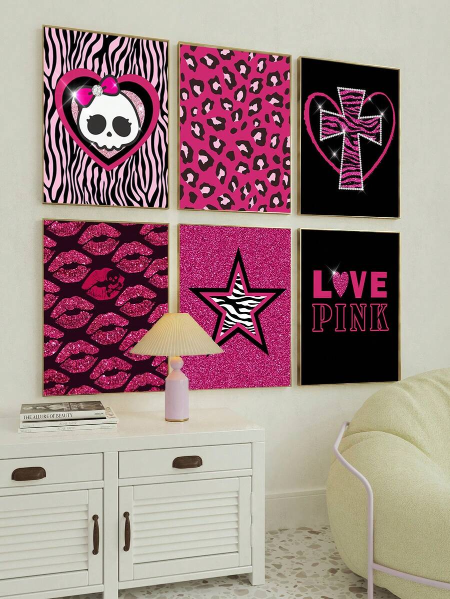 1 件帆布墙面艺术房间装饰美学，低俗的 Y2k 海报，适合女孩卧室，2000 年代热粉色墙面艺术，Emo Baddie 印刷品，适合女性公寓，无框 - 彩色 - 查看 1