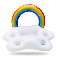 1pc Summer Women White Rainbow Inflatable Pool Float, Thick & Oversized PVC Adult Inflatable Cloud Pool Island, Suitable For Swimming Pools, Water Parks, Beaches, Water Parties, Asymmetrical Rainbow Colors, Beach Essentials, Beach Accessories - White - View 8
