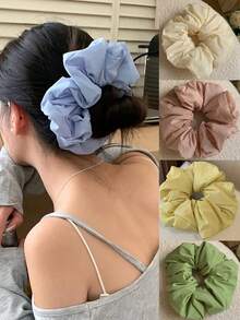 topshiny Plain Color Extra Large Scrunchie, Oversized Crinkle Messy Bun Hair Tie, Minimalist Style Ponytail Hair Accessory, Casual Head Accessories