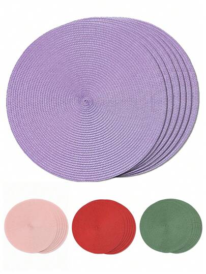 1/4/6 peças de jogos americanos redondos de 15 polegadas em PP trançado, laváveis, antiderrapantes e resistentes ao calor, adequados para decoração de mesa de jantar em casa, festas de fim de ano, casamentos, áreas externas