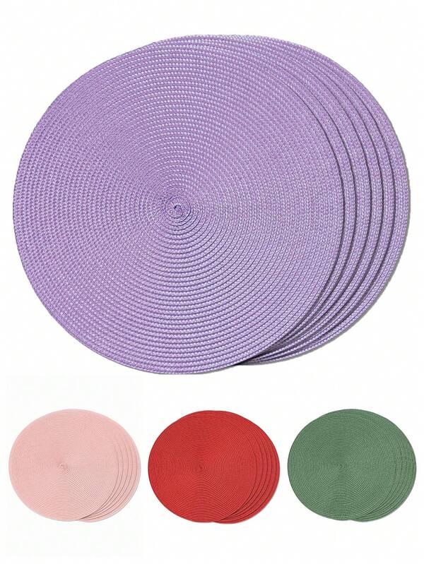 1/4/6 peças de jogos americanos redondos de 15 polegadas em PP trançado, laváveis, antiderrapantes e resistentes ao calor, adequados para decoração de mesa de jantar em casa, festas de fim de ano, casamentos, áreas externas