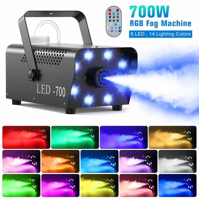 700W Fog Machine Christmas Fog Machine 8PCS LED RGB High-Power Lamp Beads Double-Layer Temperature Control Wireless Remote Control Stage Special Effects Machine Suitable For Wedding Stage Performances Concert DJ Bar Party
