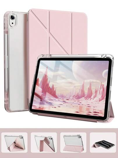 Case Compatible With IPad 10th Generation 10.9 Inch 2022/IPad (A16) 11th Generation 11 Inch 2025/IPad Air 4th/5th, IPad Pro 2020/2021/2022/2024, Slim Stylish Clear IPad Case With Pencil Holder, Multi Angles Folding Y-Shaped Stand Cover