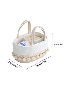 1pc Baby Diaper Storage Basket, Toy Organizer Basket With Tassel Handle, Handwoven Divided Portable Design