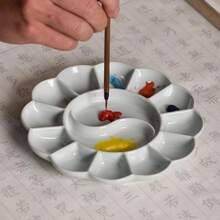 1pc Creative Vintage Ceramic Color Palette, Ink Mixing Tray For Students, Calligraphy & Painting Supplies, 2 Color Options,Back To School,School Supplies