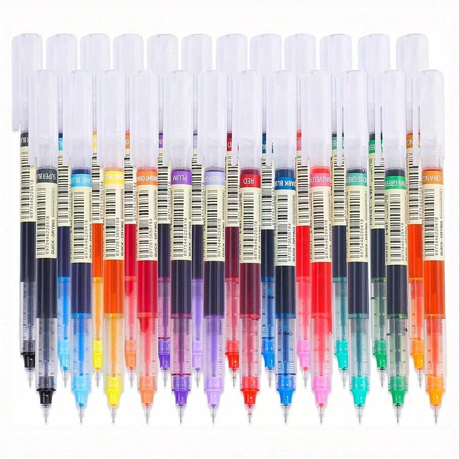 24pcs High Quality 0.5mm Needle Tip Color Gel Pen Straight Liquid Round Ballpoint Pen Stationery School Office Supplies - Nhiều màu - Xem 1