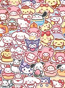 Sanrio 100Pcs Random Style Hello Kitty Cute Cartoon Character Stickers - Synthetic Paper Self-Adhesive & Reusable Decals For Journals Laptops DIY Crafts Waterproof Asymmetric Shapes(Some Parts May Be Random)