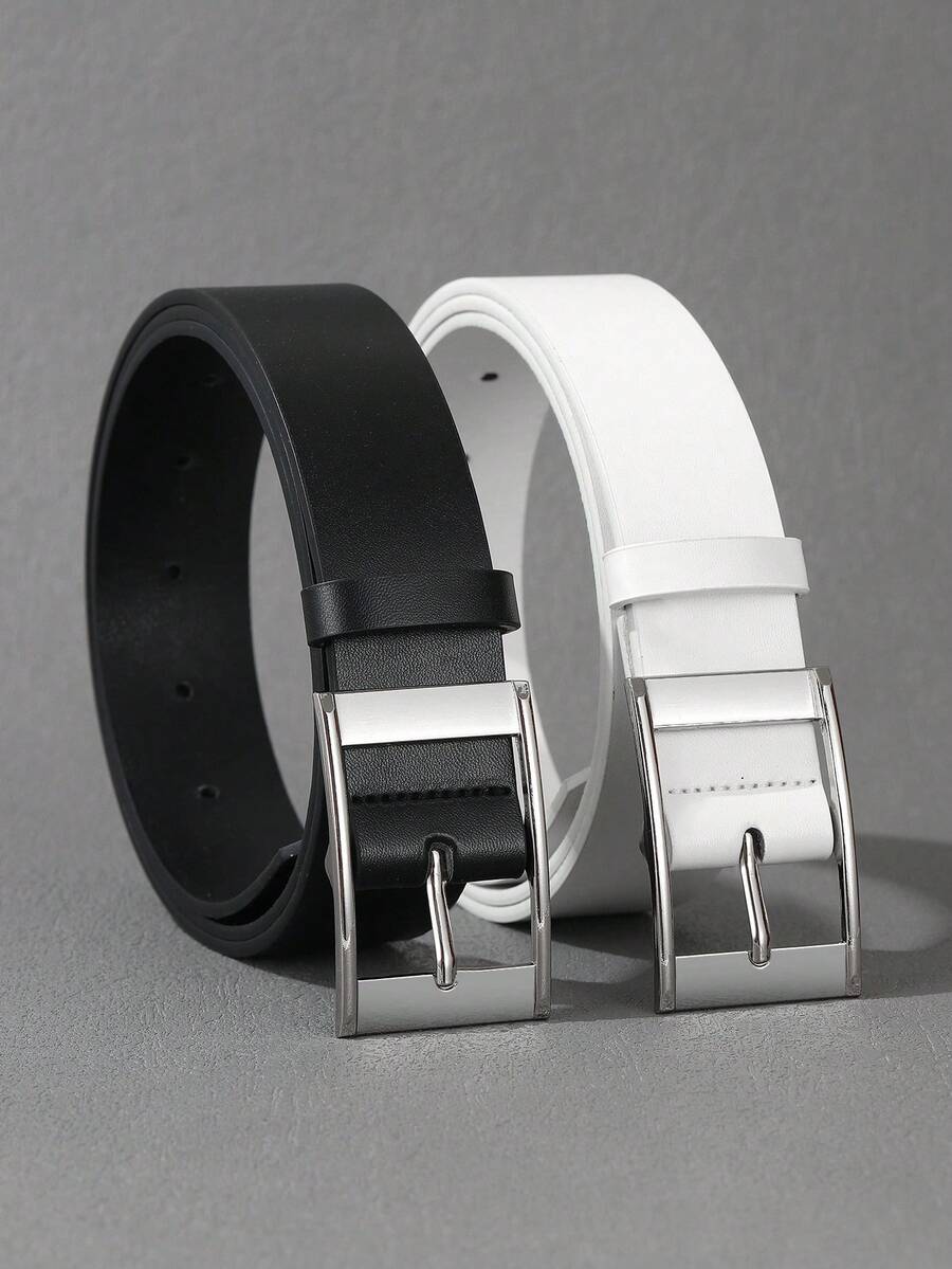 2条白色K-Color长方形双面宽扣男士腰带套装，夏季、秋季、万圣节秋冬配饰，适合青少年、青年、男士，休闲、户外、运动、度假、毕业礼物、生日礼物、日常穿着