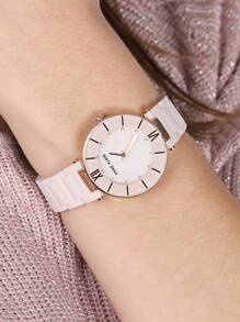 Anne Klein Women's Ceramic Bracelet Quartz Watch With Blush Pink Ceramic Adjustable Link Bracelet Female Elegant Gift Watch,AK/3266LPRG