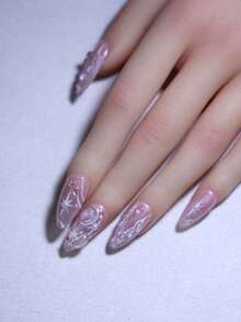 Magic Sea Jellyfish And Mermaid Tail Hand-Painted Nail Decoration 100% Handmade Press On Nails For Four Seasons French Style Nail Art Design Manual Nails 10 Pieces Almond False Nail Tips Reusable Nail Beauty Products Fast Use - 淡紫色 - 查看 5