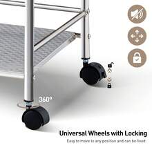 CLIPOP 3 Tier Kitchen Storage Cart Rolling Bar Cart Stainless Steel Trolley With Lockable Wheels, Catering Trolley On Wheels For Restaurants Drinks Vegetable Storage Book - Silver - View 7
