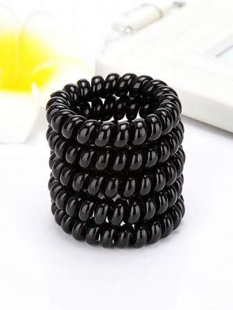 12个装男女通用黑色塑料发圈，简约大号防水加厚马尾辫无痕发绳，结实高弹多功能橡皮筋发饰发圈