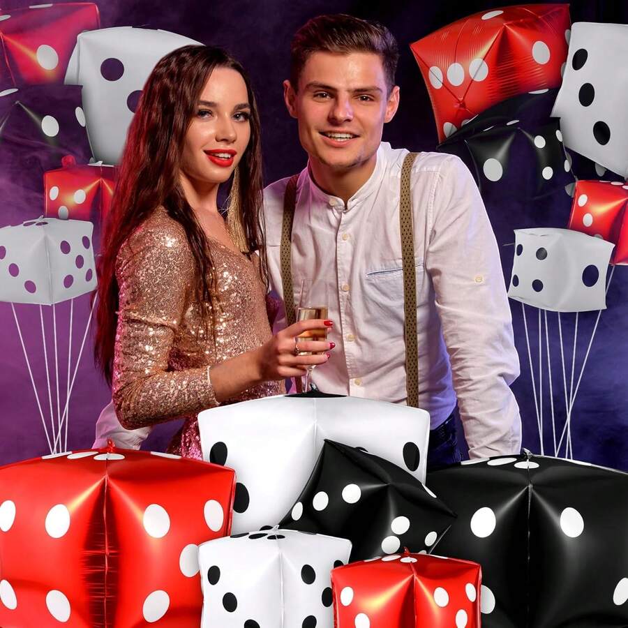 4pcs Giant Dice Balloons Casino Theme Party Decorations, 4D Square Inflatable Foil Dice Balloons For Game Night, Las Vegas, Birthday, Graduation, Prom Party Supplies (Multicolor)