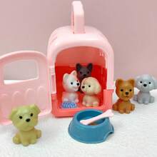 8pcs/Set Kids Play House Pet Toys, Random Color Dog Accessories Mini Toy Dog Cage Play Set, Party Gifts For Thanksgiving, Easter, Christmas,Small Toys For Kids,Sensory Bin,Doctor Toys