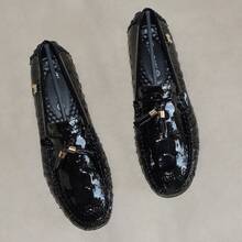 2025年夏季新款男女乐福鞋，高品质透气漆皮流苏休闲鞋 - 黑色 - 查看 5