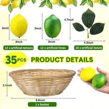 12 Pcs Fake Lemon Limes Artificial Fruits Yellow Green Faux Lemon Limes Mix Set With 10 Pcs Leaves 1 Pc Woven Basket Lifelike Fake Fruits Decor For Kitchen Party Table Photo Prop Home