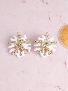 1 对优雅海星设计吊坠耳环，轻质合金日落珊瑚吊坠耳环，适合女士，适合度假、通勤、约会装扮，时尚配饰 - 金色 - 查看 7