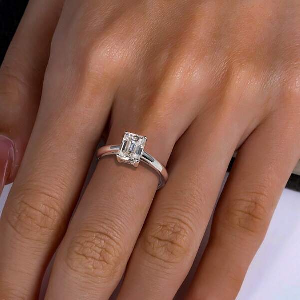 ANU JEWEL خاتم موسانيت 6*8 مم/2 قيراط، فضة استرليني عيار 925 قطع زمردية موسانيت مناسبة للزفاف، هدية