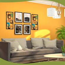 Zwei Stücke mittelalterliche moderne Holzwandkunst - geometrische abstrakte Paneele in Cyan, Orange, Blau und Braun, geeignet für Wohnzimmerdekoration, elegante Innenraum-Wandverzierung, perfekt für Zuhause oder Büro, Innenraum-Verzierung | Wandkunst-Präsentation | strukturierte Holzfurnier