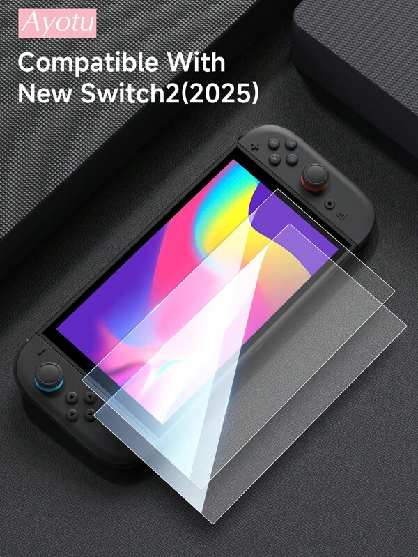 Ayotu Gehärtetes Glas Displayschutzfolie kompatibel mit New Switch2 (2025), Switch, Switch OLED, Switch Lite Spielekonsole, Komplett-Schutzfolie für die Spielekonsole gegen Kratzer und Stürze, Fingerabdruckfest und ölabweisend, glatte Bedienung ohne Rückstände