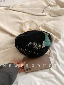 low tea 夏季女士斜挎包，新款夹开口汉服包，中式随意纹手提包，新款中式单肩斜挎包 - 黑色 - 查看 4