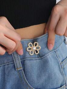 1pc Adjustable Waist Pants Flower Shape Brooch Pin, Suitable For Jeans, Pants, Detachable Button Clip - Multicolor - View 5