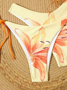 3pcs/Set Fashion Bowknot Tie-Back Bikini Set Set, Casual & Sexy Beachwear - Yellow - View 3