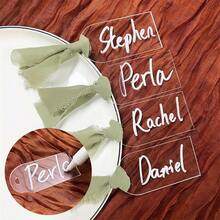 16/24pcs, Blank Wedding Arch Acrylic Table Cards, Handwritten Seat Reservation Signs, Acrylic Name Tag Seat Labels, Acrylic Blank Labels (Ribbons Not Included) - Transparent - View 9