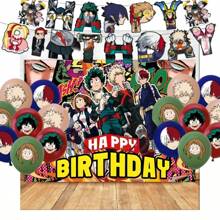 bandai Set de 17 globos de anime de Héroe Escolar - Juego de decoración de fiesta de plástico, que incluye pancartas de feliz cumpleaños, personajes y globos, adecuado para cumpleaños, aniversarios y celebraciones festivas de fans del anime