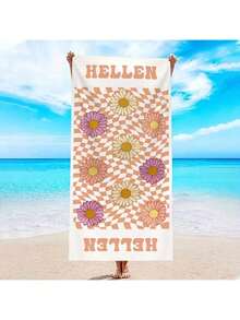 1pc Custom Name Microfiber Beach Towel, Contemporary Striped Daisy Pattern, Super Absorbent Swim Towel, Comfortable Beach Accessory, Stylish Poolside Towel, Ideal Christmas Gift For Boy And Girl - 250gsm Knit Fabric,Suitable For Mother's Day Gifts - Multicolor - View 11