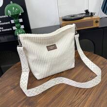 Women's Corduroy Shoulder Bag - Soft Plush Solid Color, Casual Handbag, Bohemian Wide Shoulder Belt, Lightweight Messenger Bag, Suitable For Daily, Shopping And Travel | Polyester Lining, Zipper Opening And Closing, Adjustable Shoulder Belt, Cosmetics And Key Storage