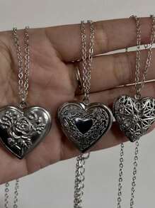 Colgante con forma de corazón romántico, abierto, de color plata, joyería futurista, marco de fotos con dije collar para mujeres y hombres, regalo para San Valentín, mamá, madre, Día de la Madre