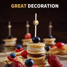 20/50/100/200pcs Set 4.7 Inch Gold Pearl Bamboo Chopsticks, Fruit Picks, Heart Shaped Appetizer Toothpicks, Suitable For Burgers, Sandwiches, Cakes, Fruit Desserts, Party Supplies, Wedding Decoration