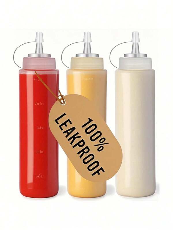 3/5/8-Piece Plastic Squeeze Bottle, 8-Ounce Leak-Proof Condiment Container For Ketchup, Mustard, Mayonnaise, Syrups, Sauces, Seasonings, Oils And Honey - Red, Yellow And White Liquid Dispensers For Ketchup Squeeze Bottles With 100% Waterproof Label