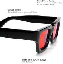 Square Men Women Fashion Thick Rectangle Glasses Shades Designer Style - Red - View 8