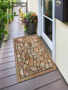 1/2 tấm thảm lối vào, thảm họa tiết đá bất đối xứng chào mừng, thảm chống trượt polyester, thảm cửa ra vào trong nhà và ngoài trời, thảm nhà bếp, thảm chùi chân, hành lang, thảm phòng giặt, thảm phòng khách - màu nâu - Xem 12