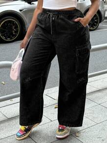 Plus Size Women's Pocketed Loose Straight Leg Jeans