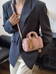 新款波士顿手提包女2024新款流行蓝色高品质手提包枕头包时尚包包，情人节礼物。 - 粉色 - 查看 3
