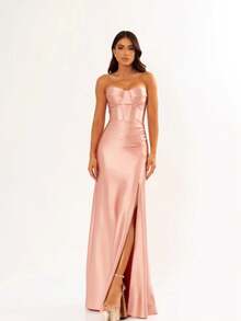 Sexy Long Party Dress With Slit Wedding - Rusty Rose - View 8