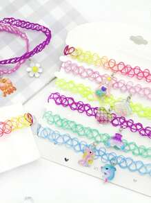 6pcs/Set Fashionable Necklaces For Teens, Cute Princess Cartoon Unicorn & Mermaid Series Chokers, Suitable For Birthday Party, Gift, Holiday, Casual Wear