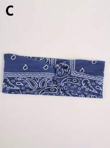 1 buc. Bentiță elastică răsucită în stil boem, cu imprimeu de flori de caju, material moale, casual, versatilă pentru naveta, yoga, antrenament, alergare, bandă sport care absoarbe umezeala pentru femei, bandă de păr cu turban, bandă de transpirație, bandă de păr