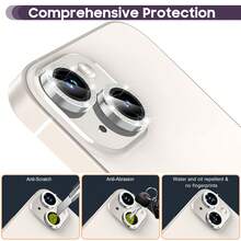 3pcs Camera Lens Protector Film Compatible With LPhone 16, 15, 14.13, 12, 11, Tempered Glass Metal Ring Cover, HD Clear (Silver) Waterproof Shockproof Anti-Fall Anti-Fall Scratch Resistant Anti-Fingerprint Full Cover - Silver - View 5