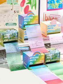 105 Sheets Pearlescent Sticky Notes - Gradient Color Transparent Waterproof Note Pads, No-Residue Pull-Out Tear-Off Design For Students & Office, Aesthetic Stationery Stickers For Journaling, Planners, And School Supplies.