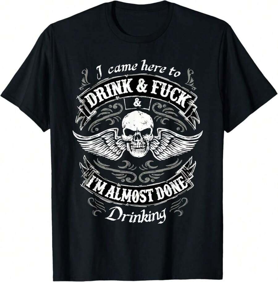 Camiseta Divertida "Vine aquí a beber y ya casi termino de beber" - Negro - Ver 1