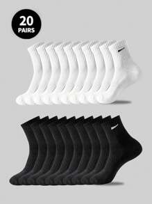 10 paires/20 paires de chaussettes décontractées pour hommes, chaussettes mi-mollet, chaussettes blanches, chaussettes d'hiver, chaussettes noires, désodorisantes, de sport, respirantes, absorbant la transpiration/Deux styles au choix (fines/épaisses)