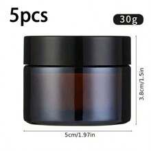 5pcs Amber Glass Jars With Black Lids - Unscented, Leakproof, Wide Mouth, Travel Size Refillable Containers For Cream & Lotion, Portable Light-Proof DIY Sample Bottles