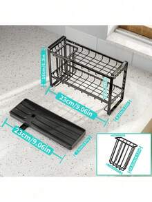 Sponge Holder For Kitchen Sink, Movable Kitchen Sink Caddy With Compact Size Rustproof And Waterproof Hanging Sponge Caddy For Double Bowl Sinks, Silver,Black - Double Basket Sink - View 9