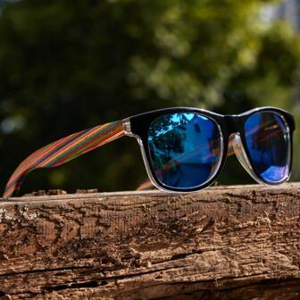 Wooden Fashion Glasses Polarized For Men Women UVA/UVB Protection Rainbow Wooden Bamboo Frame Mirrored Fashion Glasses