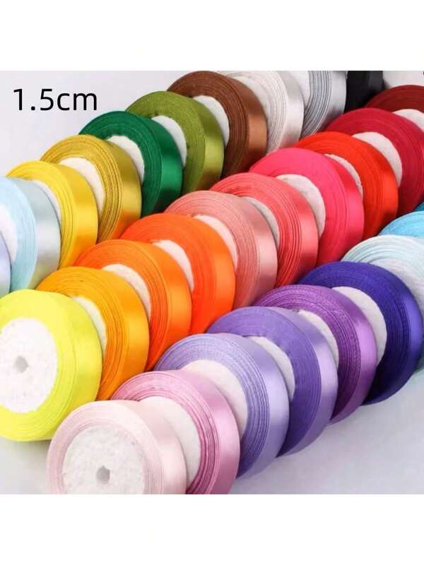 1pc 25m Rose Satin Ribbon, 1.5cm Width, Suitable For Wedding, Packaging, Decoration, Handmade DIY Bowknot